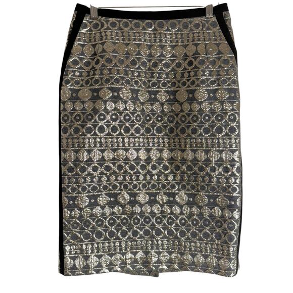 MaxMara Weekend Black Gold Geometric Jacquard Pencil Skirt Size 8 - Picture 1 of 10